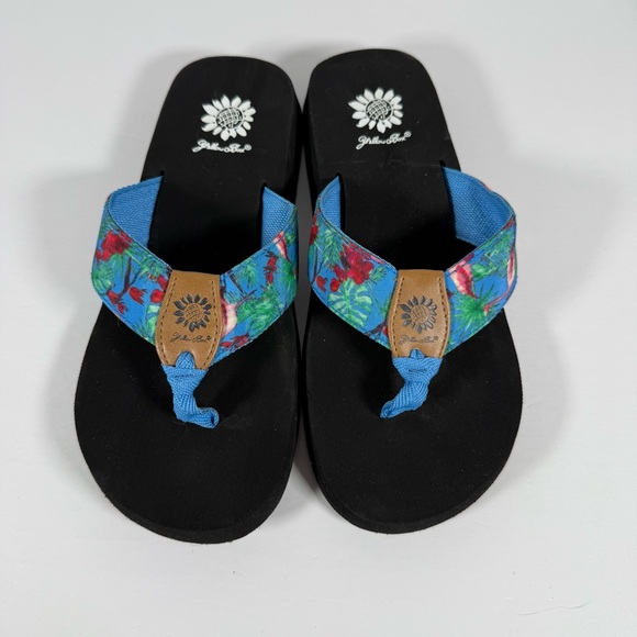 Yellow Box Flip Flops Blue with Pink Flamingos Size 7 1/2 7.5 Sandals Tropical - Picture 3 of 15